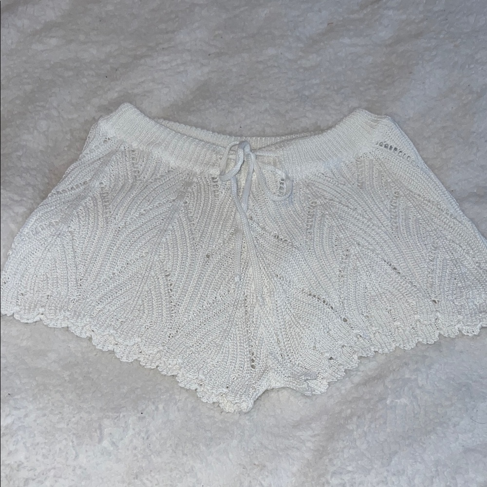White Knit Swim Coverup Shorts